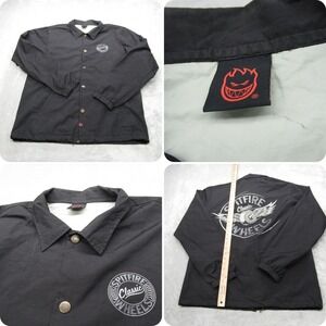 Spitfire Jacket Men XL Black Classic Wheels Lightweight Water Resistant Snap Y2K